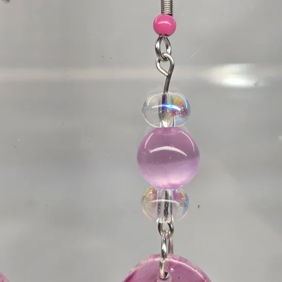 #B313- Elegant Pink Swirl Earrings With Selenite Jasper - Picture 3 of 5